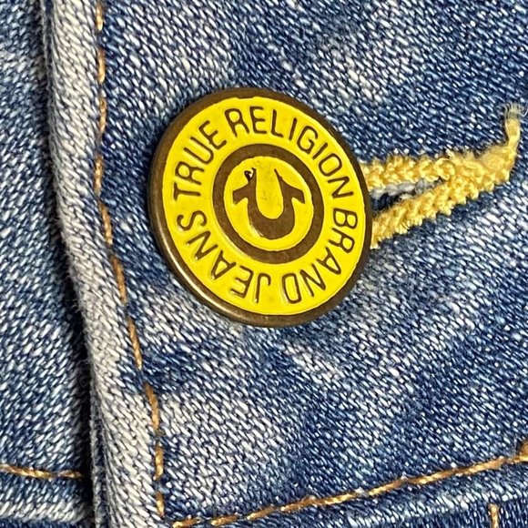 Vintage True Religion Becky Bootcut Medium Blue Stretch Jeans Leather Tab 28 - Picture 10 of 13